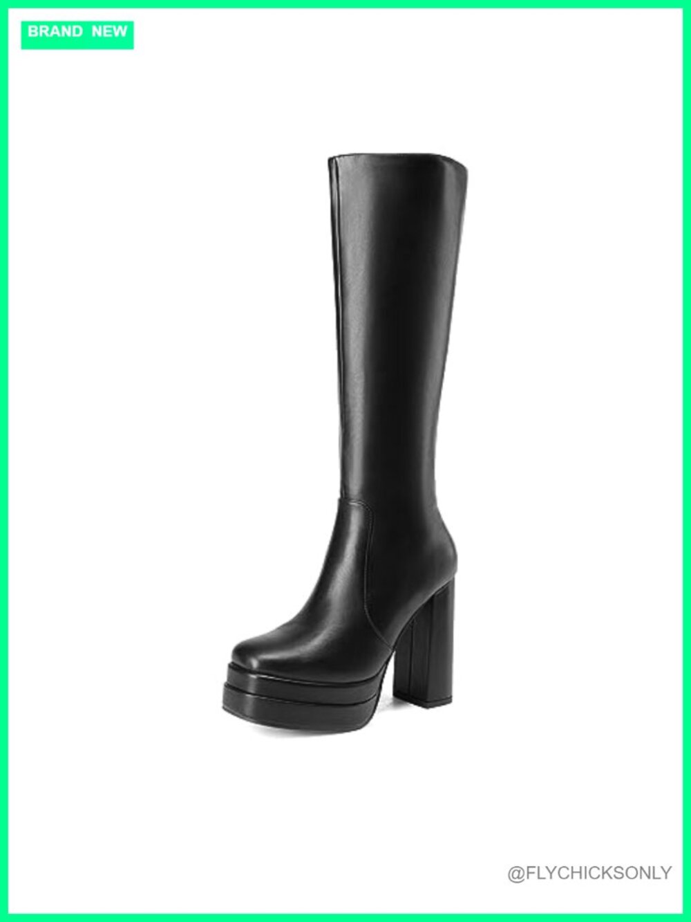 Faux Leather Platform Knee High Boots Chunky Heel Y2K Retro Style